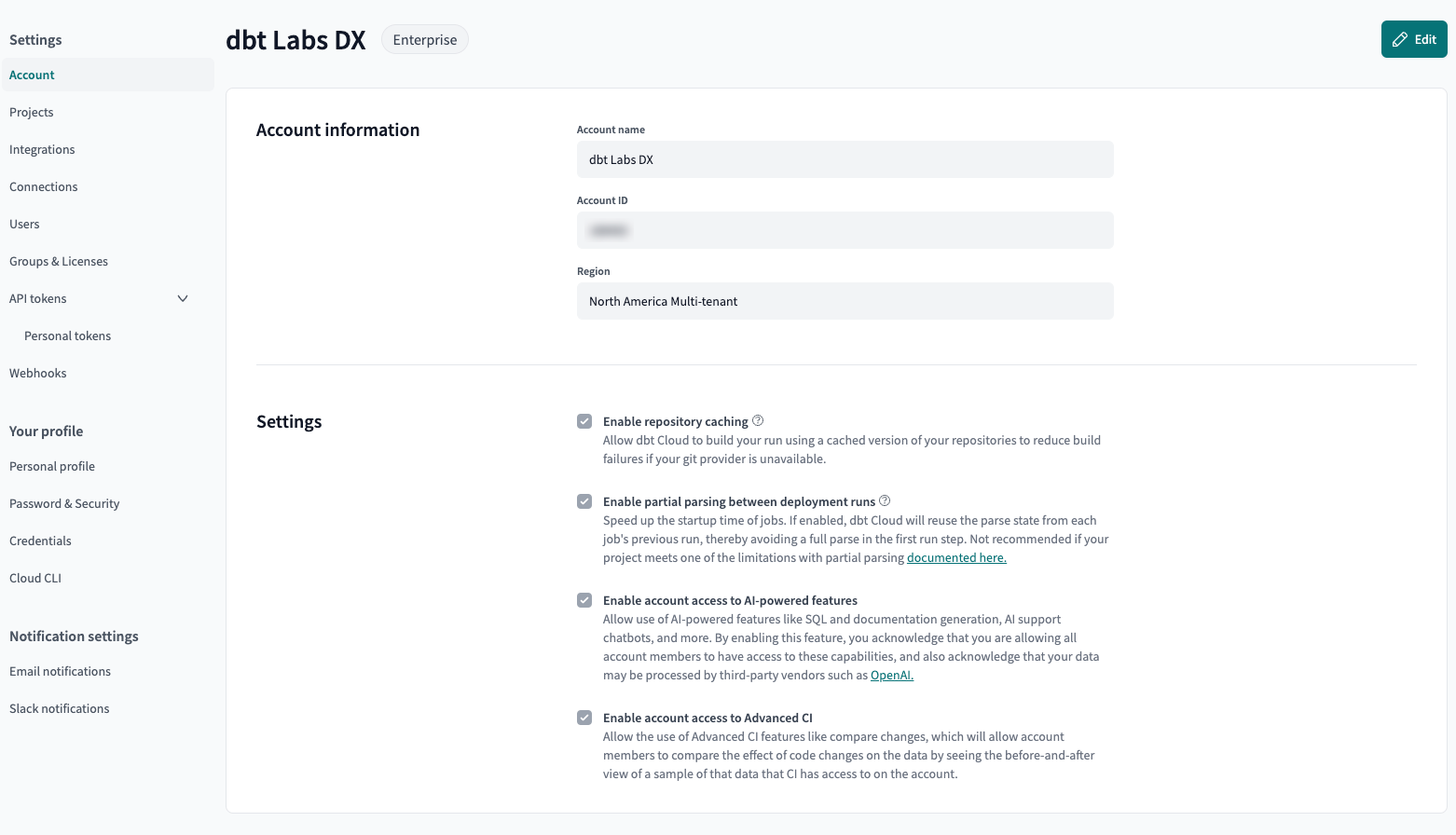 Example of the 'Enable account access to AI-powered feature' option in Account settings Example of the 'Enable account access to AI-powered feature' option in Account settings